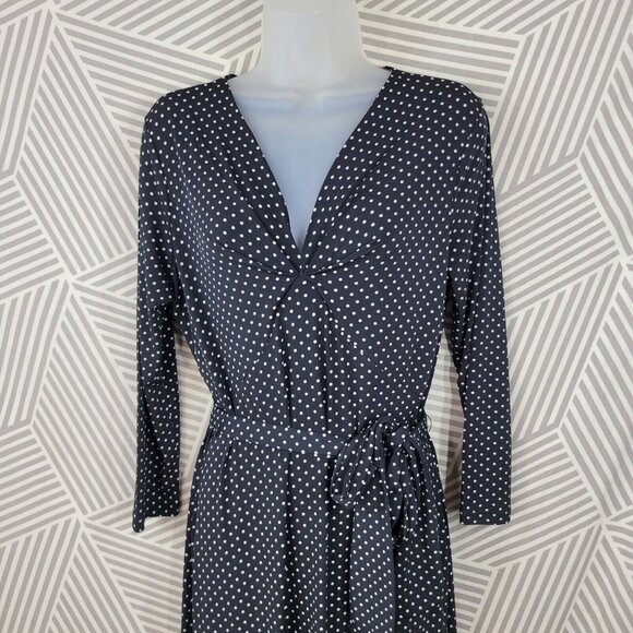 Talbots Party Dress Size 6 stretch summer Pinup Tie Waist Black Polkadot Long - Picture 3 of 7